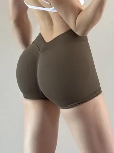 Amazon V-bel Likra yüksek ribaund popo şekillendirici dikişsiz yoga şortu üç çeyrek uzunlukta şort