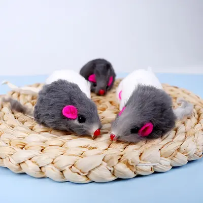 Simulated Plush Mouse Cat Toy with Rabbit Fur, Interactive Chew - 4
