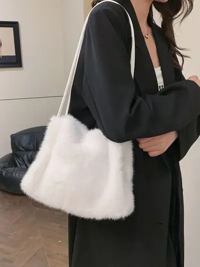 Women's Mink-Style Plush Tote Bag, Large Capacity - 5