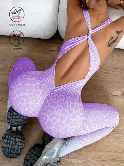 Kadın Çapraz Sırt Dikişsiz Yoga Tulumu - 13