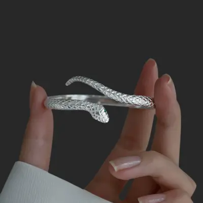 Snake-shaped silver-plated copper bracelet - 2