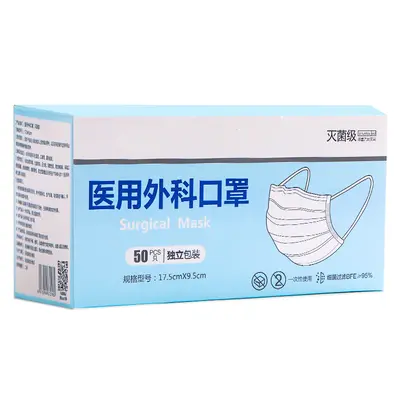 Medical Surgical Mask, Sterile, Blue, Adult, Three-Layer, Individually Packed