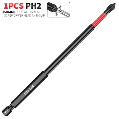 150mm 6 inç PH2 manyetik tornavida ucu S2 çelik 1/4 inç altıgen saplı - 7