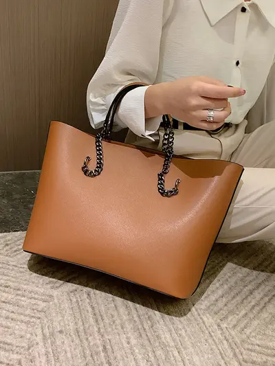 Large Capacity Women's Chain Tote Bag, Korean Style Single Shoulder Bag
