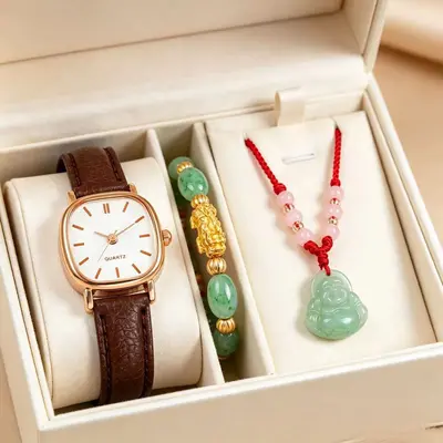 Korean-style quartz watch, leather strap, couple model - 12