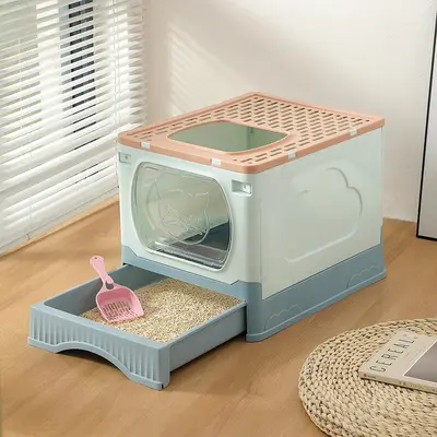 Foldable Extra Large Enclosed Top-Entry Cat Litter Box, Splash-Proof - 7