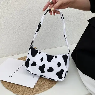 Small Leopard Print Underarm Bag, Black and White Plaid Handbag - 4