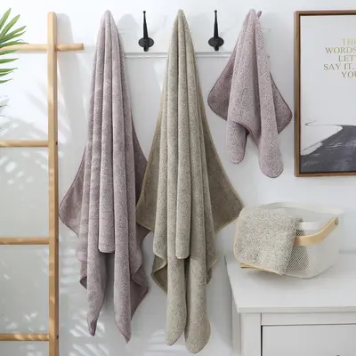 Antibacterial Coral Velvet Bamboo Charcoal Fiber Bath Towel Three-Piece Combination Set Striped European and American Beach Towel Absorbent and Thickened Wholesale - 5