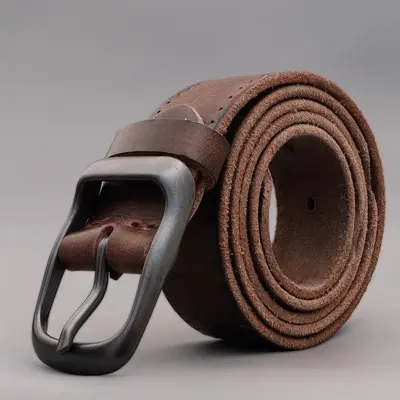 First layer pure leather belt with pin buckle for men, retro versatile denim belt, simple everyday leather belt for men - 1