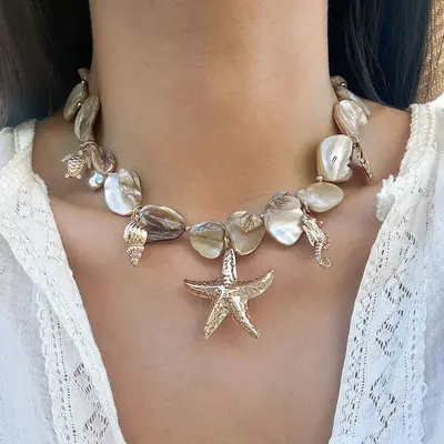 欧美跨境饰品 沙滩度假贝壳锁骨链     海洋风海星百搭套装项链 - 11