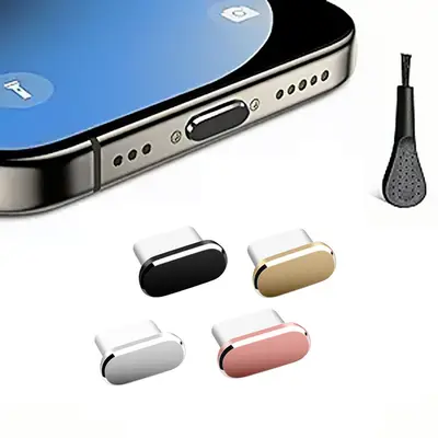 Four Dust Plugs with One Brush Suitable for Apple Samsung S Series C Charging Port Universal USB Dust Plugs - 10