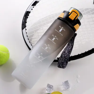 1L Large Capacity Gradient Plastic Sports Water Bottle with One-Click Lid - 10