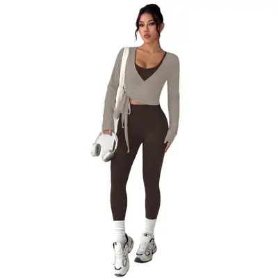 Women's Three-Piece Fitness Set, High-Elastic Leggings - 6