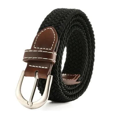 Solid Color Women's Canvas Belt, Thin Elastic Stretch Waistband - 10