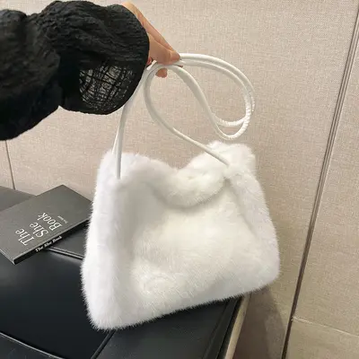 Women's Mink-Style Plush Tote Bag, Large Capacity - 7