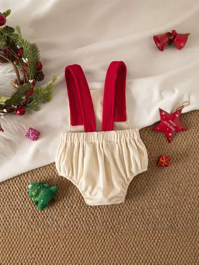 Kız Bebek Noel Temalı Fitilli Kadife Kolsuz Tulum, Nakışlı