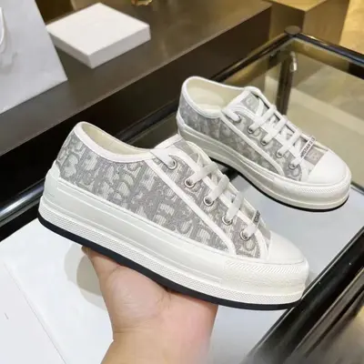 Women's Embroidered Canvas Lace-Up Shoes, Thick Sole, Hidden Heel