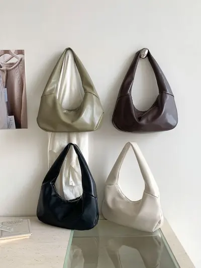 Korean-Style Minimalist Hobo Women's Handbag, Soft Leather, Single Shoulder