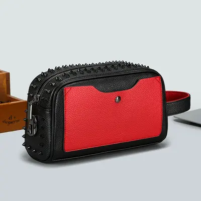 Minimalist Men's Clutch Bag with Rivets, Large Capacity