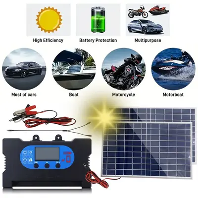 10W 12V 18V Güneş Paneli Seti, Çift Panel, Kontrolörlü, Acil Durum