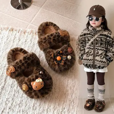 Girls' Ballet Style Winter Cotton Slippers with Thick Sole - 4