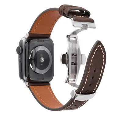 Men's Genuine Leather Apple Watch Strap, Butterfly Buckle, Series 1-7 - 8