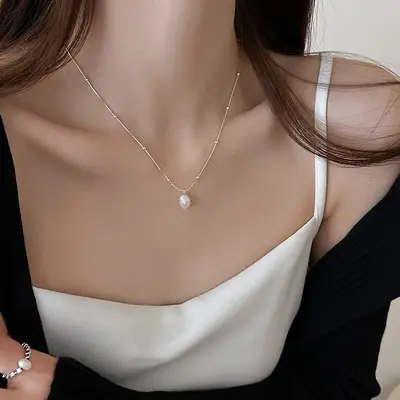 Freshwater pearl necklace, titanium steel, non-fading - 3