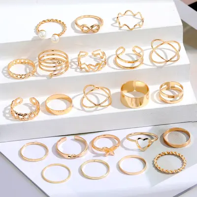 Alloy Cross-Border Butterfly Ring Open Multi-Joint Ring Set 22-Piece Set Unique Design Heart Ring for Women