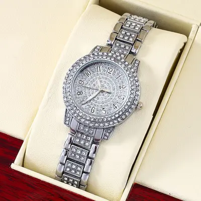 Women's Best-Selling Starry Sky Rhinestone Watch Roman Round Lucky Basin Full Diamond Bracelet Set Quartz Watch - 9