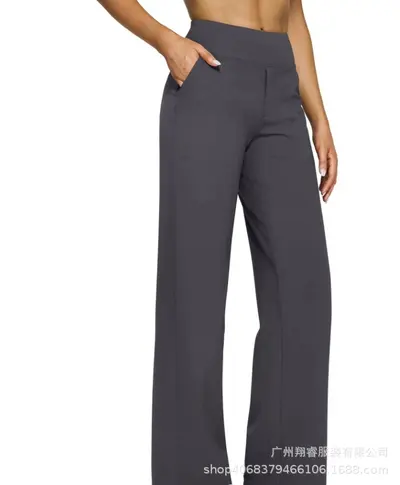 Damenhose, hohe Taille, gerade Passform, mit Taschen, Strick - 12