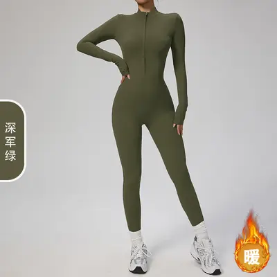Uzun Kollu Fermuarlı Yoga Tulumu Fitness Spor Tulumu İnce Polar 8445 - 11