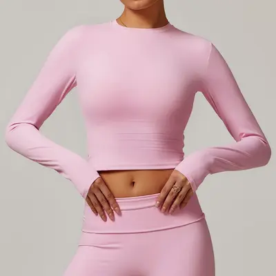 瑜伽服女长袖上衣短裤套装女士健身运动服时尚速干户外瑜伽服套装 - 12