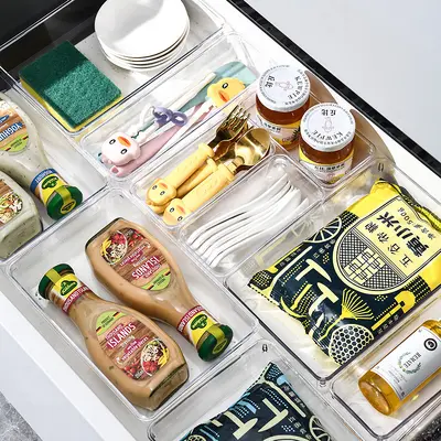 Transparent PS drawer organizer, freely combinable, stackable