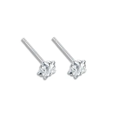 S999 Sterlingsilber Ohrringe mit vier Krallen für Frauen, erschwinglicher Luxus, hochwertige durchstochene Ohrringe, japanischer Stil einfache beliebte Nischen-Ohrringe für Frauen - 9
