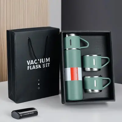 Stainless Steel Insulated Cup Gift Set, 500ml, One Cup with Three Lids, Men's Business - 1