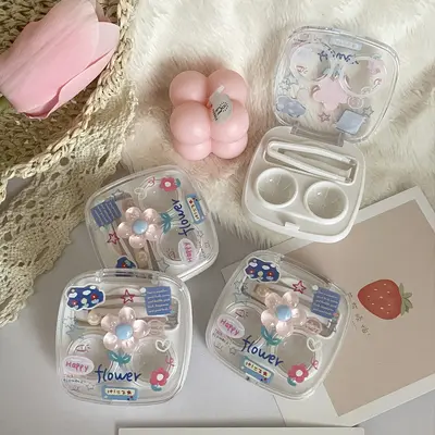 Portable Transparent Mini Minimalist All-in-One Contact Lens Case, Companion Box, Dual Colored Lens Box, No Need to Unscrew Lid as2306