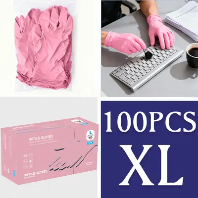 Pembe tek kullanımlık nitril eldiven, 100/50/20 adet, kalın - 9