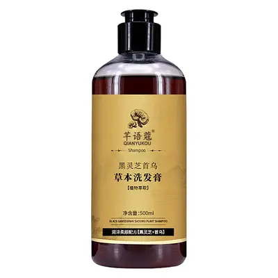 Shampoo mit schwarzem Lingzhi und Fo-Ti (Heshouwu) gegen graues Haar, pflanzlich-kräutergestützt, reguliert Talg, gegen Schuppen, reinigt und pflegt, Haarfärbe-Shampoo für dunkleres Haar
