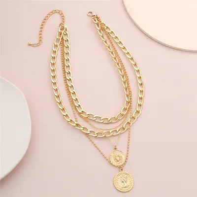 Layered Portrait Pendant Necklace, Alloy Women's Jewelry