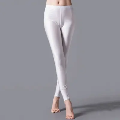 Kadın parlak süt ipek yoga taytı, slim fit, dokuz noktalı boy, büyük beden - 6