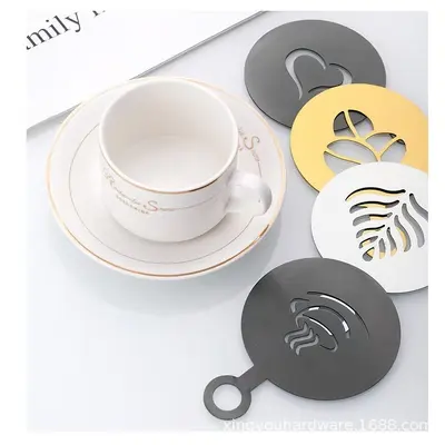 Stainless Steel Latte Art Stencil and Round Icing Sugar Sifter, Hollow Pattern