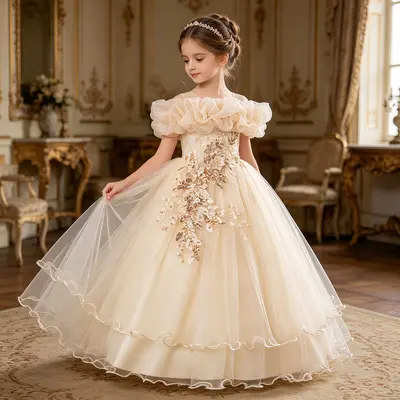 Children's Single-Shoulder Puffy Princess Dress for Girls, Party and Performance