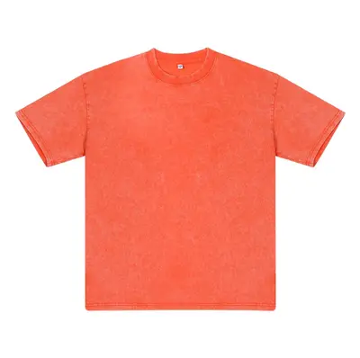250g Pure Cotton Retro Washed Distressed Plus-Size Round Neck Men's T-Shirt - 12