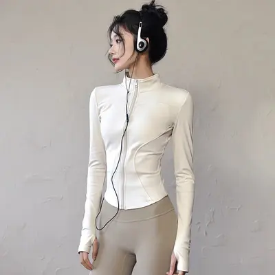 Stehkragen-Yogajacke für Damen, schmal geschnitten, schnelltrocknend