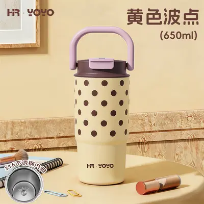 HR·YOYO Leopar Desenli 2'si 1 Arada Paslanmaz Çelik Termos Kupa Pipetli 500 ml - 8