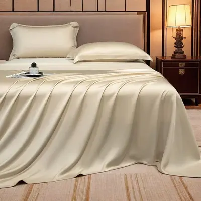 Ice Silk Bed Sheet Set, Three-Piece, Solid Color, Lightweight Luxury - 9