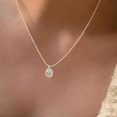 S925 Silber Zirkonia Halskette Damen, Schlüsselbein Kette, leicht luxuriös - 3