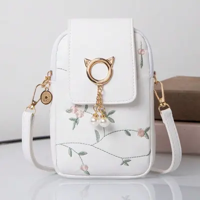 Embroidered Women's Phone Bag with Organizer Compartments - 3