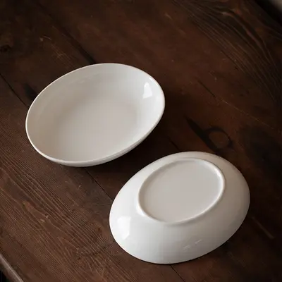Dehua weißer Porzellan-Ovalteller 6,9 Zoll, Off-White