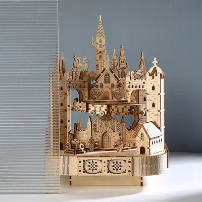 Grenzüberschreitendes 3D-Holzpuzzle-Spielzeug, Zauberschloss-Bausatz-Modell, Kinder-DIY-Lernspielzeug, handgefertigte Bausteine